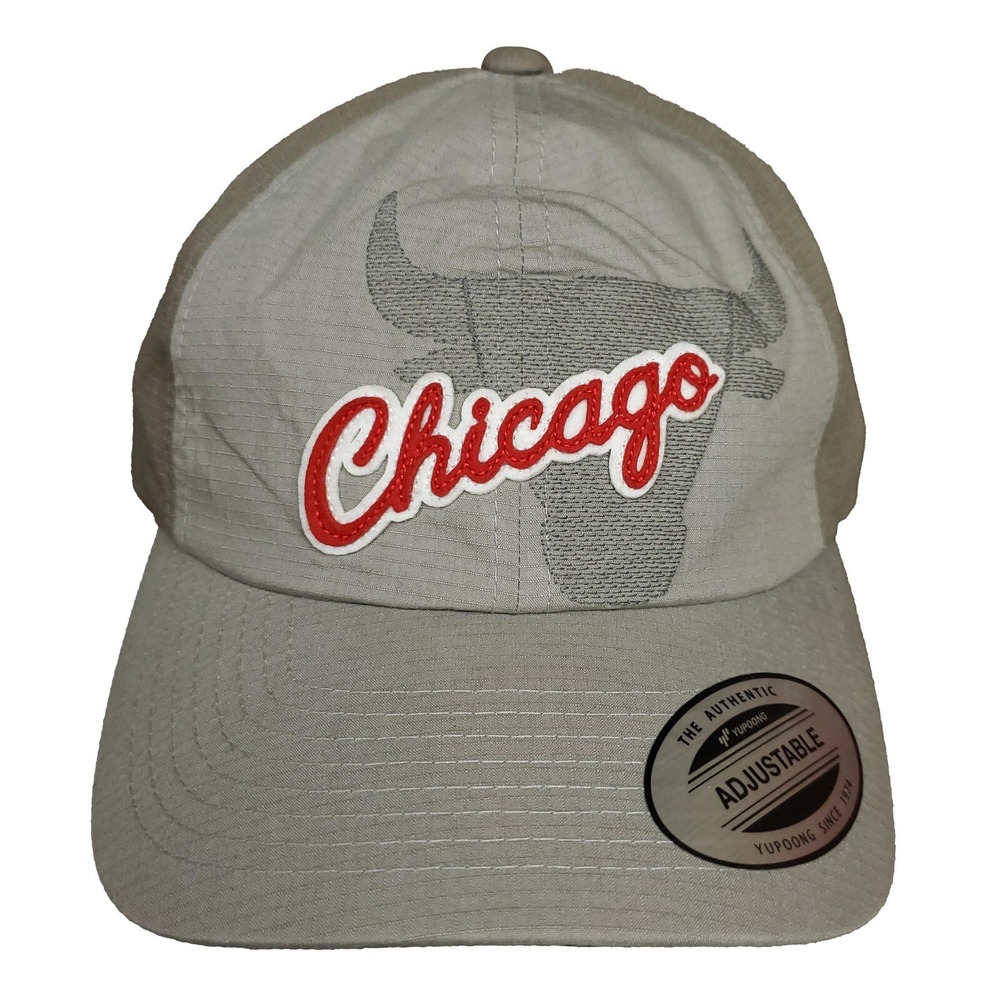 Chicago Bulls Mitchell & Ness NBA Dad Hat Cap 3D Script Cut Felt Logo‎ Gray NWT